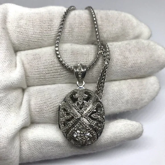925 Sterling Silver Filigree locket Pendant Necklace size 20” - Picture 6 of 16